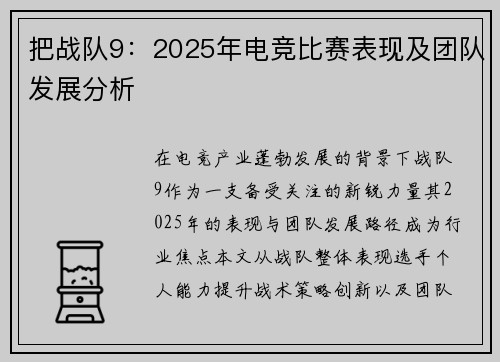 把战队9：2025年电竞比赛表现及团队发展分析