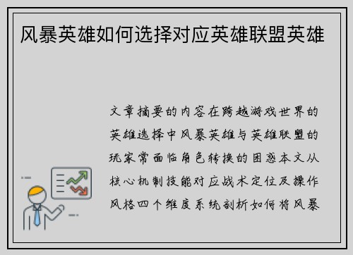 风暴英雄如何选择对应英雄联盟英雄